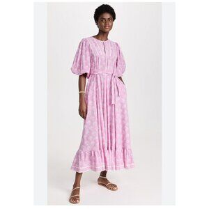 MAREA The House Dress XS Pink Floral Stamped Medallion Printed Maxi Cotton Boho
